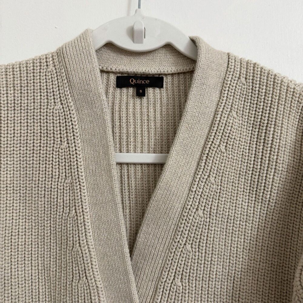Quince Cardigan Sweater Small Beige Organic Cotton Fisherman Boxy Cropped - Picture 3 of 10